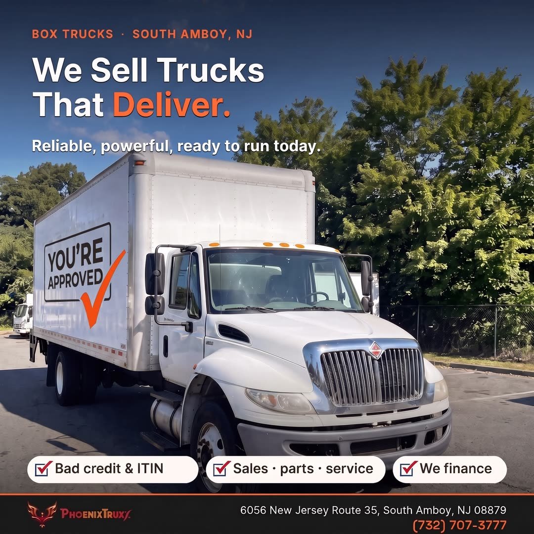 Phoenix Truxx image ad of a box truck on the dealer lot