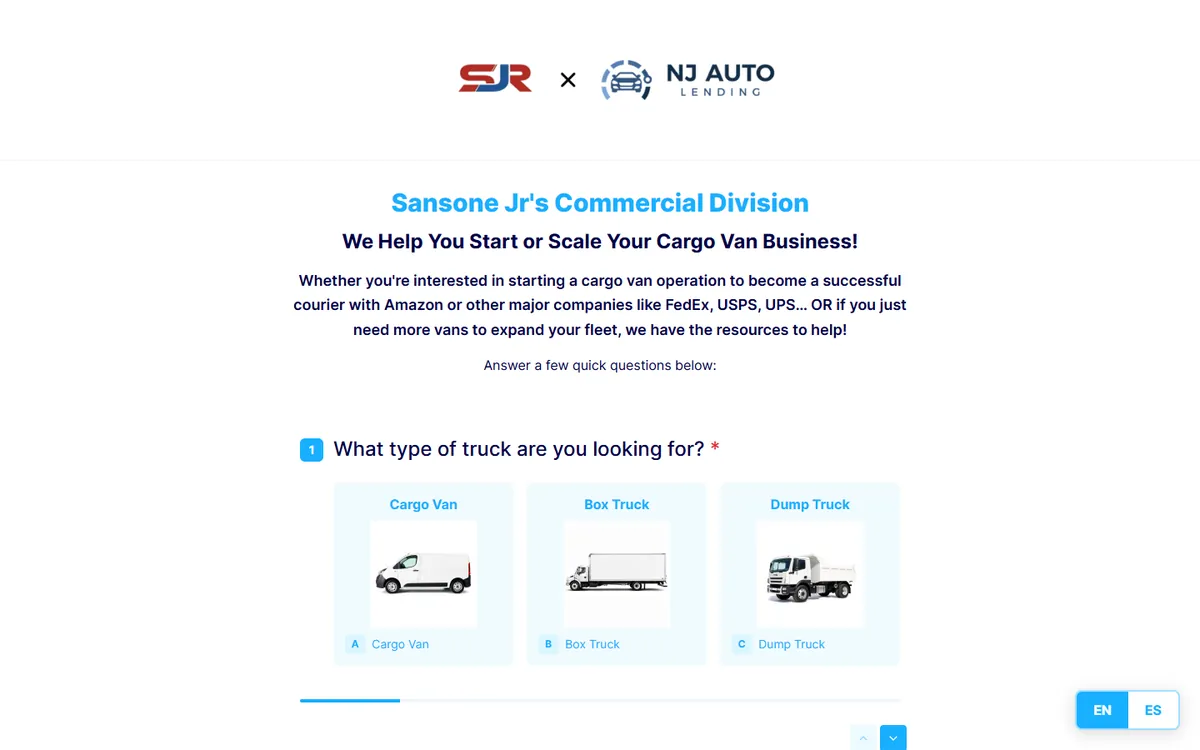 Sansone Jr's Commercial landing page